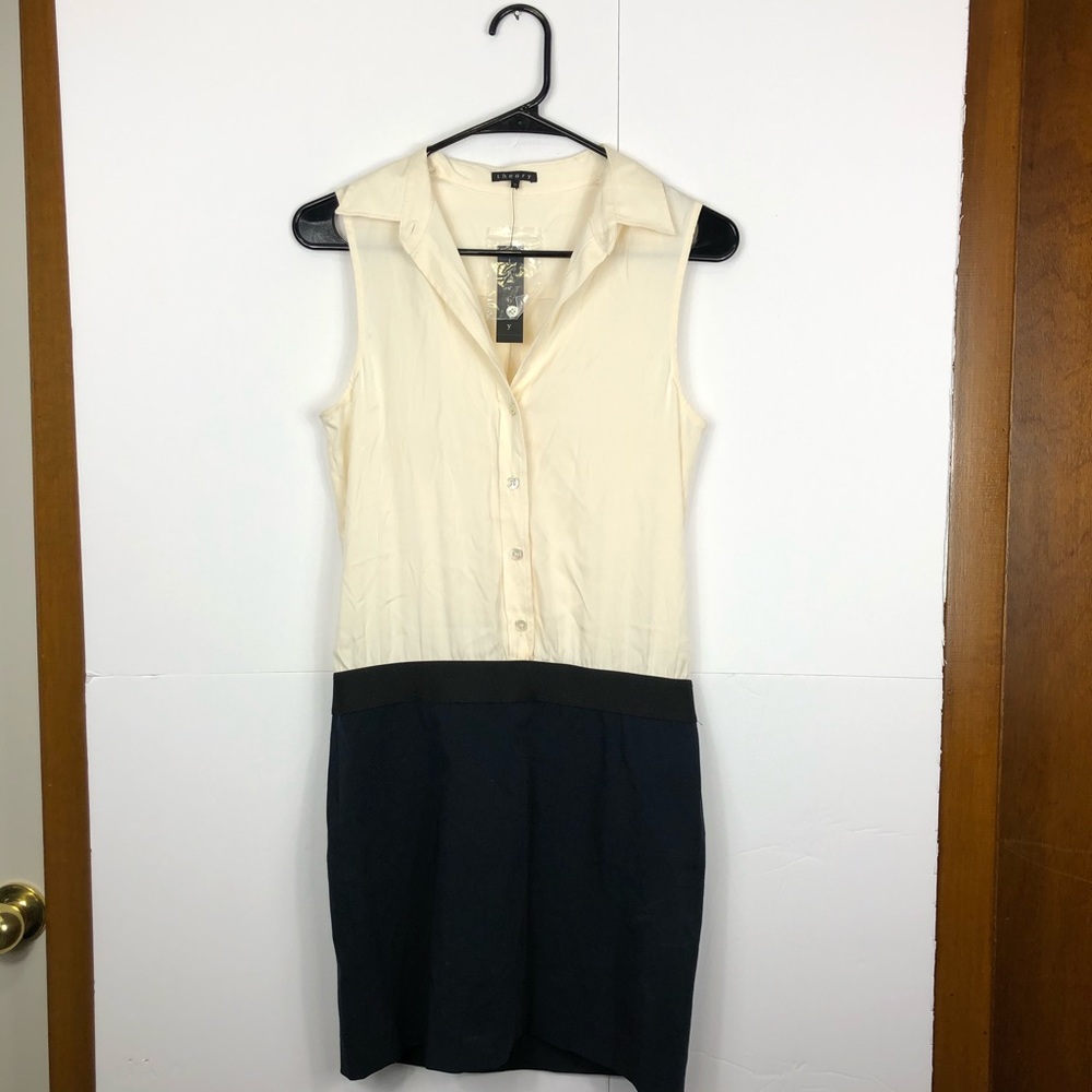 NWT Theory Maurita Tank Dress in White/Sea Captain